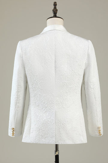 Vit Jacquard Sjal Lapel 3-Delad Baldräkter